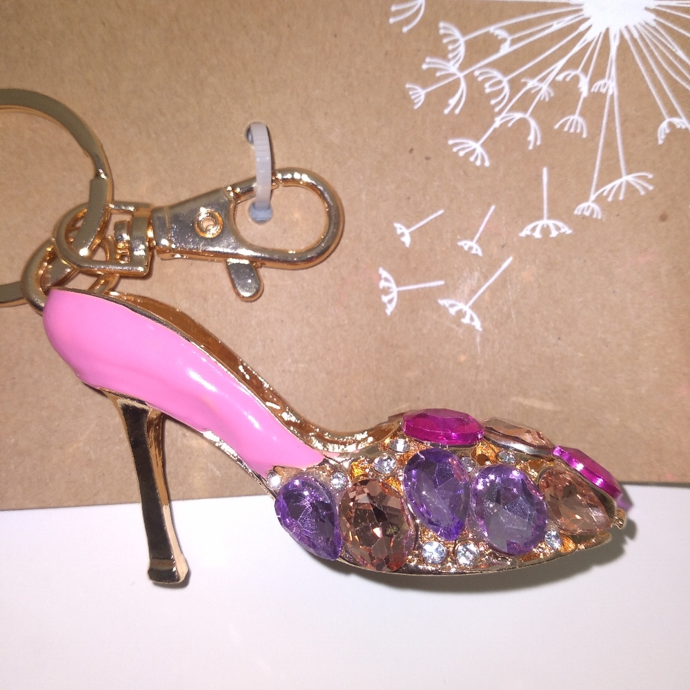 Pink Jeweled Heel Key Chain